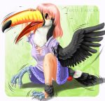 beak bird breasts edmol feathers original pink_hair red_eyes toco_toucan toucan transformation wings