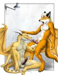  2011 bathroom canine cute dragon fellatio fox furry gay horns knot licking male nude oral oral_sex penis sex spread_legs spreading testicles tongue truegrave9 wings yellow 