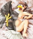  bald_eagle beak bird breasts brown_hair eagle edmol red_eyes talons transformation wings 