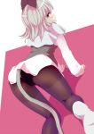  1girl all_fours animal_ears ass blush capelet female from_behind grey_hair ishikkoro looking_back mouse_ears mouse_tail nazrin no_pants panties panties_under_pantyhose pantyhose red_eyes short_hair solo tail touhou underwear 