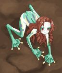  aerith_gainsborough all_fours animalization blush branzent brown_hair drill_hair embarrassed final_fantasy final_fantasy_vii frog nude red_eyes simple_background tail 