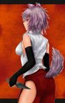  1girl alternate_weapon animal_ears ass bare_shoulders big_breasts breasts bridal_gauntlets female high_res highres inubashiri_momiji kunai large_breasts nikonikosiro profile short_hair silver_hair solo tail touhou weapon wolf_ears wolf_tail 