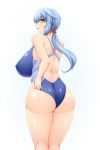  adjusting_swimsuit ass backboob bad_hands blue_hair breasts brown_eyes competition_swimsuit erect_nipples gigantic_breasts high_res hips huge_ass huge_breasts latex looking_back one-piece_swimsuit plump ponytail shiny swimsuit thick_thighs thighs wet wide_hips zin 