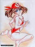  1girl ass beach blue_eyes brown_hair feet female_only haruka_(pokemon) jadenkaiba may may_(pokemon) pokemon swimsuit 