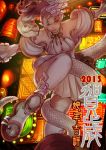  1girl 2013 big_breasts breasts chinese_zodiac cleavage hair_ornament kusagami_style large_breasts lips long_hair new_year original pointy_ears signature skirt snake snake_(chinese_zodiac) solo 