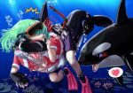  edmol flippers green_eyes green_hair orca snorkle tail transformation 