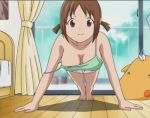  1girl arm_support bare_shoulders barefoot bedroom bouncing_breasts breasts breasts_apart brown_eyes brown_hair cleavage curtains door downblouse exercise feet female fence gif hanging_breasts hinako hinako_(issho_ni_training) indoors issho_ni_training issho_ni_training:_training_sex_with_hinako large_breasts legs looking_at_viewer lowres no_bra push-ups shadow short_hair short_twintails solo strap_slip stuffed_toy sweat tank_top training training_sex_with_hinako twintails workout workout_clothes 