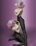 2_girls 3d big_breasts ejaculation erection futanari high_heels leggings pink_hair white_hair