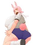  animal_ears ass bunny_ears bunny_girl buruma cookie fat food lionel_nakamura obese pink_eyes pink_hair plump 