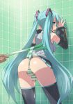  against_wall anus aqua_eyes aqua_hair ass bare_shoulders detached_sleeves erect_nipples from_behind futanari hatsune_miku long_hair looking_back miku_hatsune nail_polish open_mouth panties photoshop pleated_skirt pussy pussy_juice skirt solo spring_onion stockings striped striped_panties thighhighs twin_tails twintails uncensored underwear very_long_hair vocaloid wedgie yokaze_japan zettai_ryouiki 