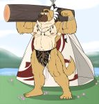  armpits canine chubby dog flexing furry houndgrey log loincloth male muscles native_american partially_clothed pose solo tribal wood 