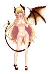 1girl big_breasts blonde_hair breasts demon_girl enoko_(zqfebi) fangs ga_no_kitsune high_res highres horns large_breasts long_hair long_tongue monster_girl nipples nude pubic_hair pussy simple_background single_wing succubus tail tongue uncensored white_background wings 