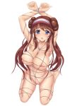  1girl areolae armpits arms arms_up barefoot bdsm big_breasts blue_eyes blush bondage bound breasts brown_hair collarbone double_bun hat kishimen large_breasts long_hair looking_at_viewer mei_(pokemon) mound_of_venus nipples nude open_mouth pokemon pokemon_(game) pokemon_bw2 pussy shaved_pussy shiny shiny_skin simple_background sitting skindentation solo tied_up twin_tails twintails uncensored very_long_hair visor_cap wariza white_background 