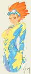  1girl big_breasts blue_eyes bodysuit breasts brown_eyes doxy friendship_is_magic humanized large_breasts my_little_pony my_little_pony_friendship_is_magic navel orange_hair redhead short_hair signature solo spitfire spitfire_(mlp) 