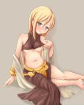  bare_shoulders blonde_hair blue_eyes bracelet breasts dancer dancer_(fft) female final_fantasy final_fantasy_tactics jewelry long_hair midriff mioalice nipples shirt_lift sitting skirt solo yuno_(artist) yuno_(mioalice) 