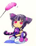  :&lt; animal_ears bad_id bare_shoulders black_hair breasts capcom cat_ears cat_gloves cat_paws cat_tail cat_teaser chibi detached_sleeves drill_hair elbow_gloves gloves halter_top halterneck juri_han kemonomimi_mode looking_up midriff navel paws red_eyes sideboob simple_background solo street_fighter street_fighter_iv super_street_fighter_iv tail tk_(hibatidori) twin_drills whiskers white_background 