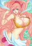  1girl absurd_res aqua_eyes breasts cleavage female giantess high_res huge_breasts mermaid midriff monster_girl one_piece pink_hair shirahoshi solo 