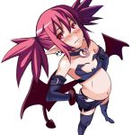  1girl artist_request blush demon_girl disgaea etna flat_chest jishimaru nippon_ichi photoshop pointy_ears pregnant red_eyes red_hair simple_background small_breasts solo succubus twin_tails twintails white_background 