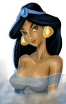 1girl 1girl aladdin_(series) areola artist_request big_breasts disney earrings erect_nipples female_only human nipples princess_jasmine see-through sheer 