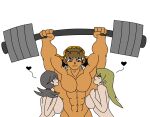  1boy 2_girls abs alexis_rhodes armpits barbell biceps big_breasts big_muscles bodybuilder ffm_threesome heart horny_women hunk lifting_weights mindy_(yu-gi-oh!_gx) muscle muscular_armpits muscular_male sniffing_armpits straight tyranno_hassleberry weightlifting yu-gi-oh! yu-gi-oh!_gx 