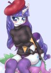  blue_eyes blush book clothed clothing cutie_mark dragon equine female friendship_is_magic hair hat hoihoi hooves horn horse long_hair looking_at_viewer my_little_pony panties plain_background pony purple_hair rarity sitting spike stockings turtleneck underwear unicorn 
