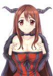  1girl bare_shoulders blush breasts choker harimoji horns huge_breasts long_hair looking_at_viewer maou_(maoyuu) maoyuu_maou_yuusha red_eyes red_hair simple_background smile solo white_background 