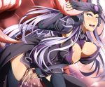  1girl ahegao armor belt bent_over black_gloves bouncing_breasts breasts cho&#039;gath cho'gath cleavage cum cum_in_pussy cum_inside doggystyle ear_protection forehead_protector fucked_silly gloves helmet large_breasts league_of_legends long_hair monster pauldrons purple_eyes sex silver_hair snot stockings syndra thighhighs umakatsuhai vaginal 