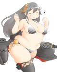1girl bbw belly bikini black_hair black_legwear blush bou_(starless2323) breasts chubby cute fat female fusa_(starless2323) hairband haruna_(kantai_collection) highres kantai_collection large_breasts long_hair musical_note navel obese personification plump plumper singing skindentation smile solo starless2323 swimsuit thigh_highs thighhighs wide_hips