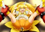  1girl akaooni anal bike_shorts blonde_hair brooch cameltoe cure_peace dress hetero high_res horns jewelry kise_yayoi long_hair magical_girl monster oni precure red_oni red_skin resized scared skirt smile_precure! spread_legs tears wantacchi yellow_dress 