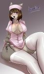  1girl 1girl 2015 absurd_res anthro big_breasts breasts brown_hair buried_frog cat cleavage clothed clothing feline fur furry garter_straps hair high_res kemono legwear mammal nurse nurse_uniform open_mouth sitting skimpy stockings stockings sweat thick_thighs uniform voluptuous wide_hips 