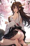  1female 1girl ahoge ai_generated ass bangs breasts brown_hair female_only hd high_res high_resolution kantai_collection kongou_(kantai_collection) light-skinned_female long_hair looking_at_viewer outside panties solo_female violet_eyes wariza 