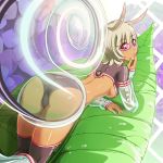  1girl all_fours ass back bad_id bent_over breasts dark_skin female flower highres horns hydrangea looking_back nail_polish nipples nude ookuma_(nitroplus) original panda_(pixiv) personification pink_nails rape red_eyes sex short_hair silver_hair slime snail solo sunglasses thighhighs trefoil underboob 