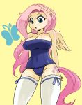  1girl animal_ears anthro anthrofied big_breasts blue_eyes breasts butterfly female fluttershy friendship_is_magic large_breasts mound_of_venus my_little_pony my_little_pony_friendship_is_magic one-piece_swimsuit pink_hair shepherd0821 simple_background solo standing stockings swimsuit tail tattoo thighhighs thighs white_legwear white_thighhighs white_wings wings yellow_background 