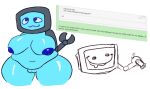  1girl belly big_breasts blue_body blue_nipples blue_skin breasts chubby chubby_belly chubby_female computer_head computer_monitor computer_screen female_focus female_only for_a_head grossthing_(artist) monitor_head naked_female nude nude_female overweight overweight_female plump regretevator roblox robot robot_girl scag_(regretevator) text 