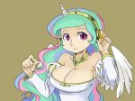  1girl anthro anthrofied breasts brown_background cleavage friendship_is_magic headphones humanized large_breasts multicolored_hair my_little_pony my_little_pony_friendship_is_magic princess_celestia purple_eyes shepherd0821 simple_background solo wings 