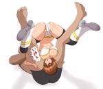  1boy 1girl big_breasts breasts brown_hair cleavage short_hair submission tears wrestling 