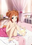  1girl artist_request ass bed blush brown_hair feet green_eyes high_res idolmaster looking_at_viewer nude photoshop pussy short_hair small_breasts solo stuffed_animal takatsuki_yayoi uncensored 