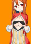  1girl alternate_costume big_breasts breasts cleavage cleavage_cutout d_va dress highres large_breasts long_hair maou_(maoyuu) maoyuu_maou_yuusha open_clothes red_eyes red_hair smile solo tsukasa_takashi 