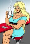 1girl beautiful_muscle_girl_tetsuko_(webcomic_series) blonde_hair dcmatthews mug muscular tetsuko_breckenridge