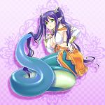  1girl breasts cute detached_sleeves er female game_cg green_eyes jewel_(mamonomusume) jewelry lamia lamia_hygieia long_hair lots_of_jewelry mamonomusume_to_no_seikatsu mamonomusume_to_no_seikatsu_~ramia_no_baai~ monster_girl naga pointy_ears purple_hair scales snake solo tail twintails 