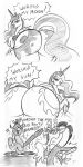 2012 ass big_ass black_and_white changeling crown cutie_mark dialog dialogue discord_(mlp) draconequus english_text equine eyewear fangs female feral friendship_is_magic glasses hair holes horn horse mickeymonster monochrome multiple_asses multiple_big_asses my_little_pony open_mouth pony princess_celestia princess_luna queen_chrysalis record record_player sunglasses tail text winged_unicorn wings