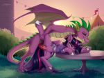  1boy 1girl alicorn barbed_penis dragon dress female friendship_is_magic from_behind horn interspecies male male/female male_dragon my_little_pony one_leg_up outdoor outdoor_sex outside penis_in_pussy pony raised_leg sex spike_(mlp) standing tail taken_from_behind twilight_sparkle twilight_sparkle_(mlp) vaginal vaginal_penetration vaginal_sex wings 