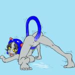  1800 34from1800 ass bent_over blue_background breasts feline female grey_hair hair homestuck looking_at_viewer looking_back masturbation ms_paint_adventures nepeta_leijon nipples penetration pussy simple_background tailjob vaginal vaginal_penetration yellow_eyes 