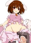   absurd_res animal_ears bloomers bloomers_removed breasts brown_eyes brown_hair bunny_ears cum cum_on_body cum_on_clothes cum_on_lower_body footjob from_below high_res inaba_tewi jewelry looking_down navel penis pov pussy senbon_tsuki short_hair skirt skirt_pull stockings tongue touhou undressing  