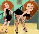 1girl ass before_and_after bending_over breasts clothes dat_ass dress female high_heels kim_possible kimberly_ann_possible levelord lips lltoon looking_at_viewer sex_face stockings