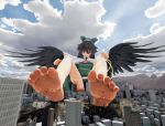  city feet giantess mikumikudance mofukitune okuu rampage touhou utsuho_reiuji wings 