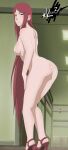  1girl areola bare_legs bare_shoulders big_breasts blush breasts erect_nipples female_only female_solo high_resolution huge_breasts kaw3r kushina_uzumaki legs long_hair looking_back mature mature_female mature_woman milf naked_heels naruto naruto_shippuden naughty_face nipples nude shiny shiny_skin solo_female standing very_high_resolution very_long_hair 