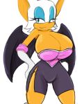  angelthecatgirl bat big_breasts blue_eyes breasts cleavage clothed clothing female gloves huge_breasts plain_background rouge_the_bat sega solo sonic_(series) white_background wings 