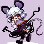  :o animal_ears bespectacled chibi dowsing_rod female from_behind full_body glasses grey_hair long_sleeves looking_back mouse_ears mouse_tail nazrin open_mouth panties pantyshot red_eyes running sentarou short_hair solo tail thighhighs touhou underwear 