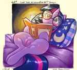  0r0ch1 anthro bed blush book english_text equine eyewear female friendship_is_magic furry glasses hair horn horse looking_at_viewer multicolor_hair multicolored_hair my_little_pony pillow pony solo text twilight_sparkle_(mlp) unicorn 
